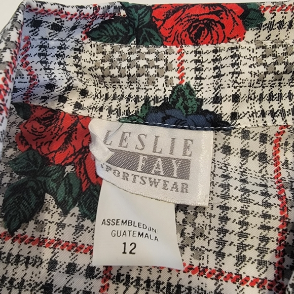 Vintage Leslie Fay Sportswear Floral Gingham Puff Sleeve Tie Button Up Top NWT! - Picture 5 of 16
